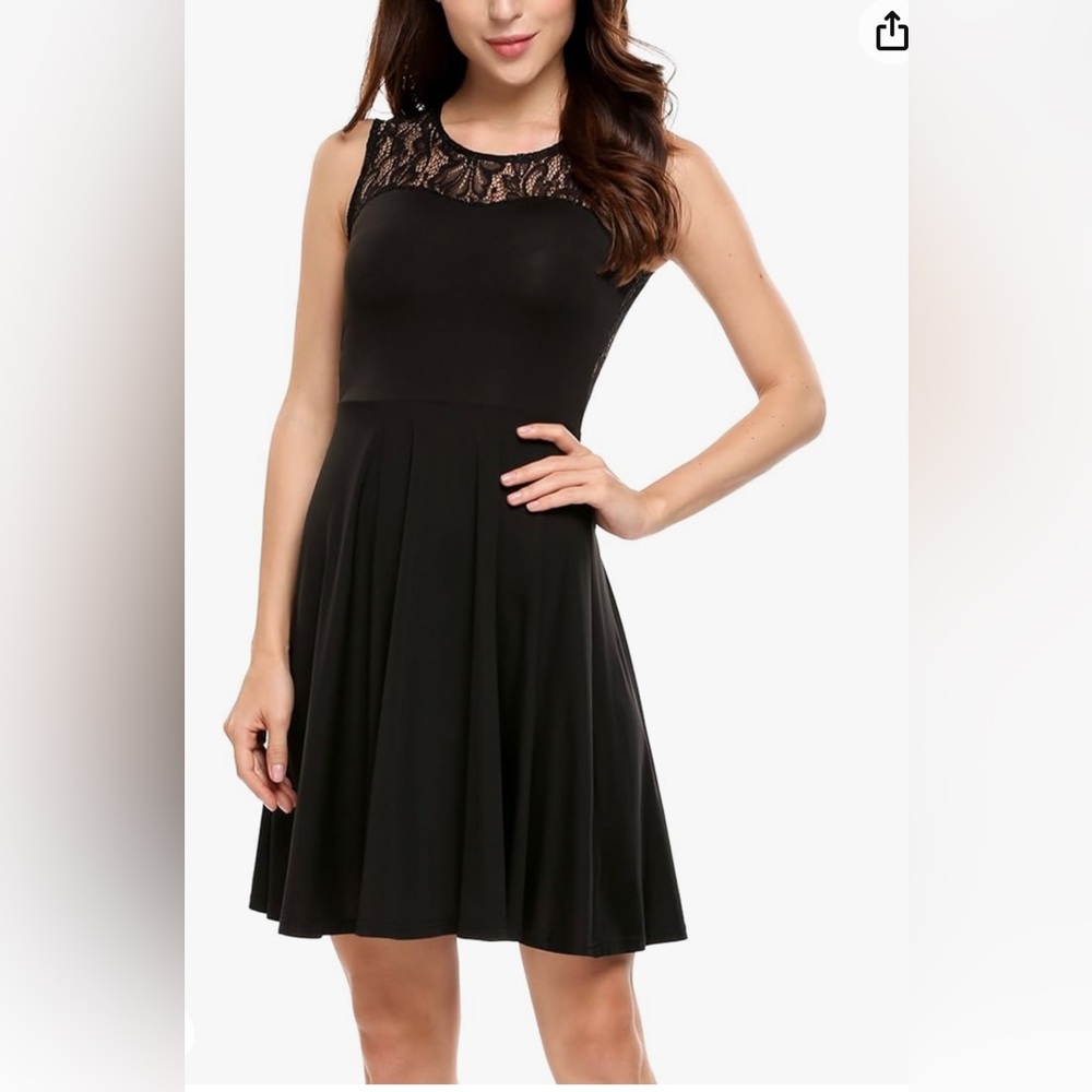 Women’s simple black lace satin dress size S